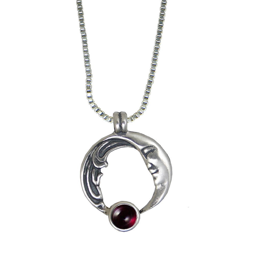 Sterling Silver Moon And Tides Pendant With Garnet